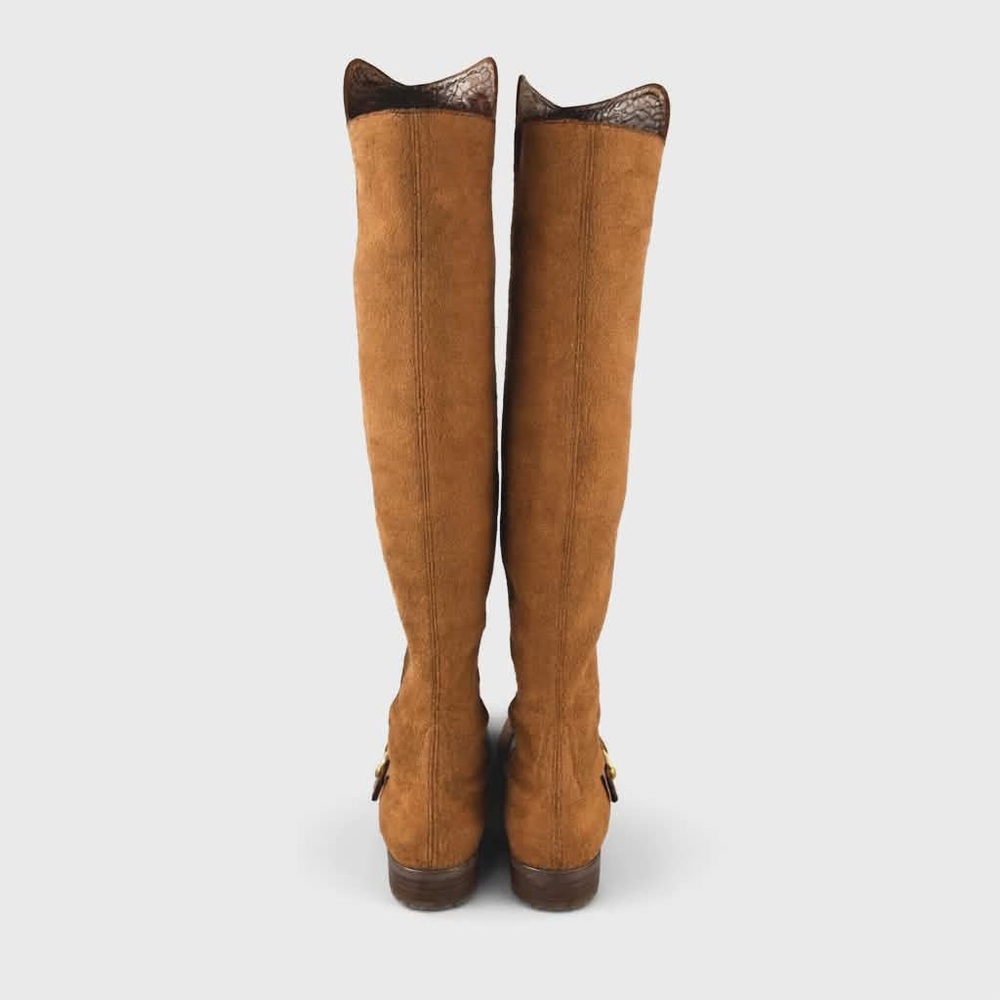 NEW Size 8.5 Stuart Weitzman “Siella” Brown Croc-Embossed Over-the-Knee Boots - Picture 9 of 14